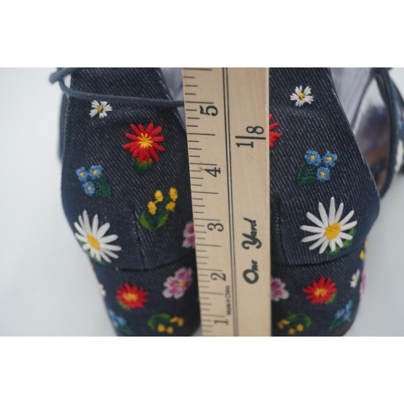 Tabitha Simmons Isadora Lace up denim floral bohemian embroidered open toe Sz 39 - Picture 11 of 11